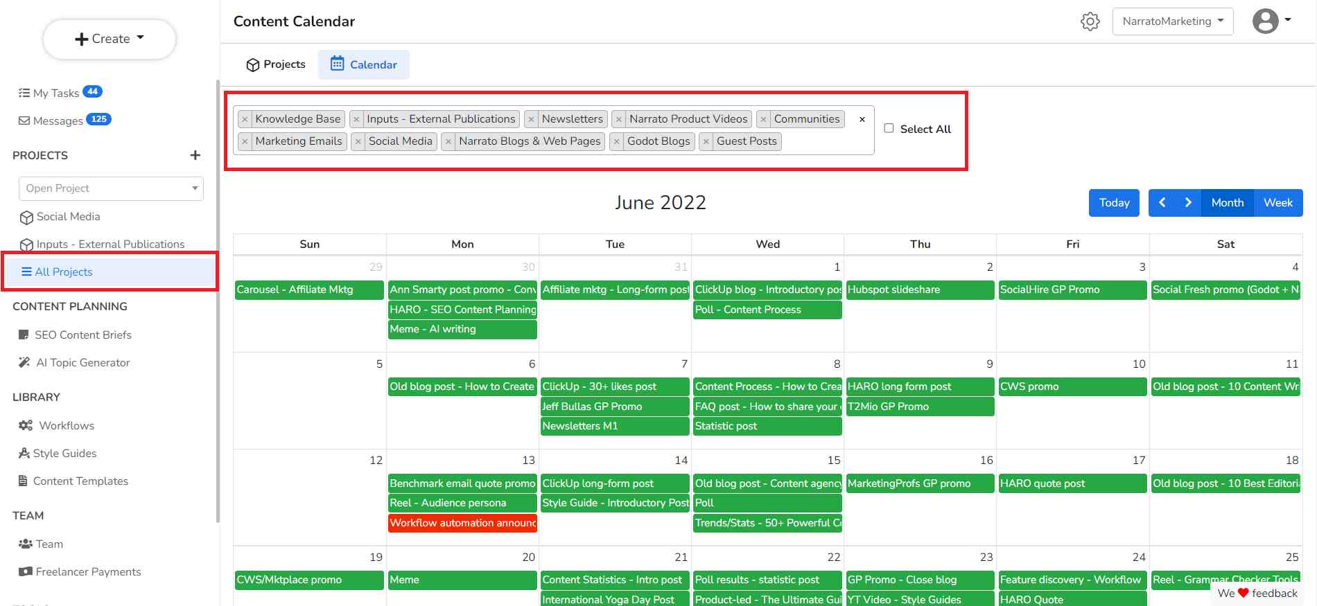 content calendar for content writing process