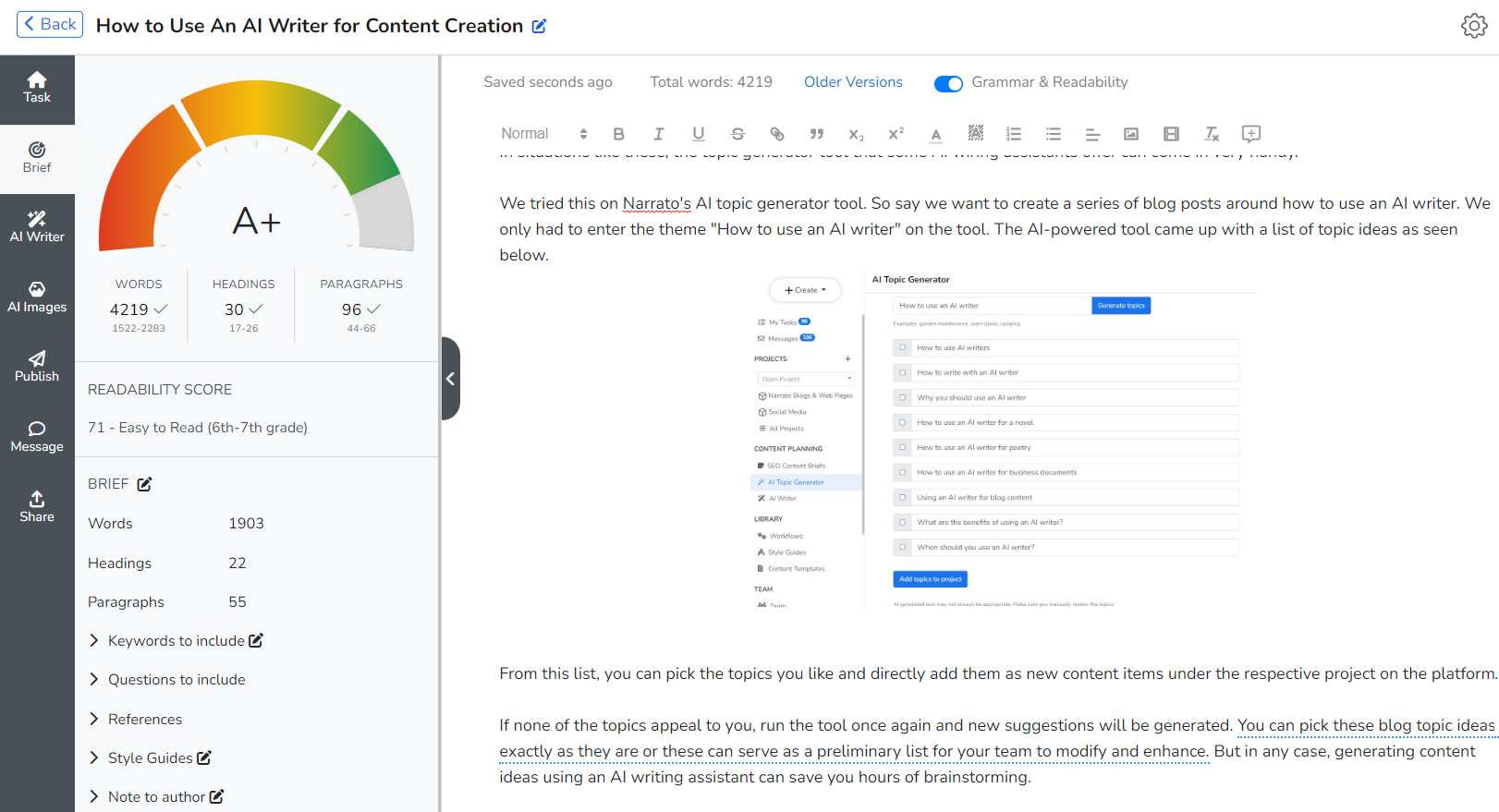 SEO tool for content writing process