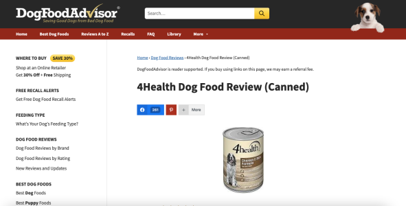 affiliate marketing landing page examples - DogFoodAdvisor 