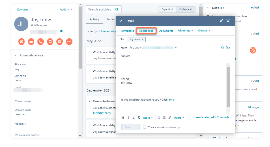 Adding contact to a sequence