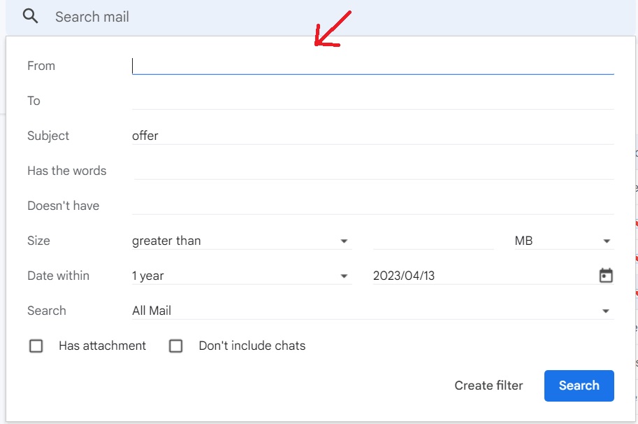 screenshot for gmail options in search