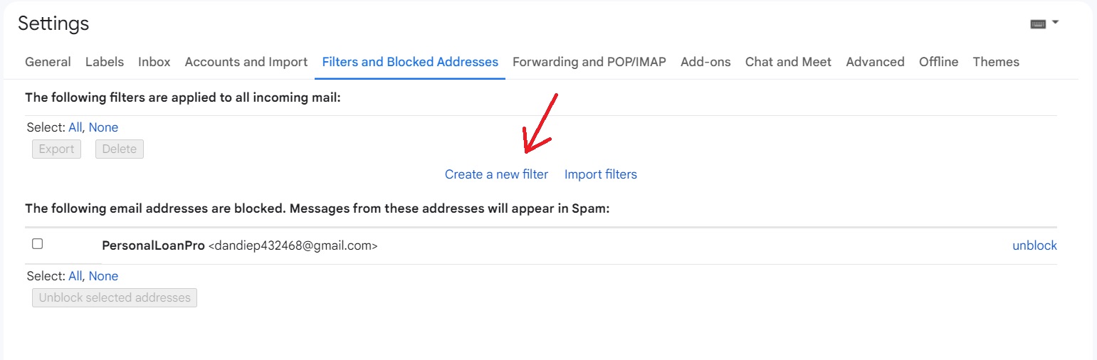 gmail filters screenshot